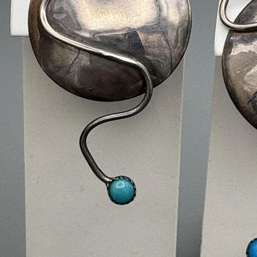 Vintage M.E. Friedman Clip On Earrings Sterling Silver Modernist Turquoise